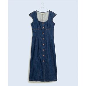 nwt madewell denim square-neck midi dress in benton wash 2 $148 sold out
